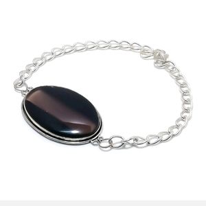 UNISEX LONG STERLING SILVER MIDNIGHT OBSIDIAN BRACELET